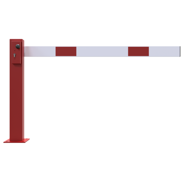 Compact hand barrier | with fixed support post | clear width: 1500 mm | with profile cylinder lock | hot-dip galvanized and coated red / white